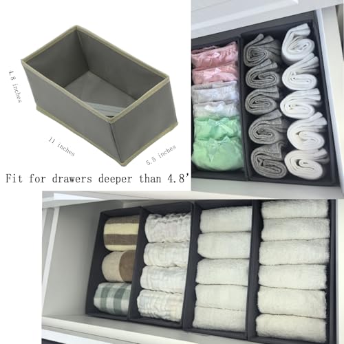 Bructhun Sock Drawer Organizer 9 Pack - Collapsible Fabric Storage Bins for Underwear Divider, Small Closet Organizers with 9 Compartments, Light Gray