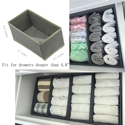 Bructhun Sock Drawer Organizer 9 Pack - Collapsible Fabric Storage Bins for Underwear Divider, Small Closet Organizers with 9 Compartments, Light Gray