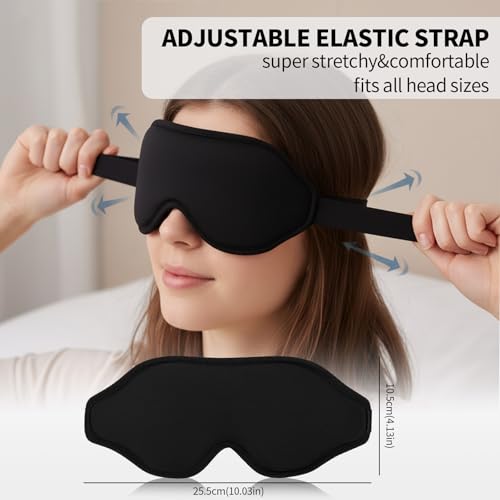3D Contoured Sleep Mask with Reusable Hot Cold Gel Insert, Black Zero Pressure Memory Foam Light Blocking Eye Cover, Adjustable Strap Travel Nap Eye Mask for Adult Daily Rest
