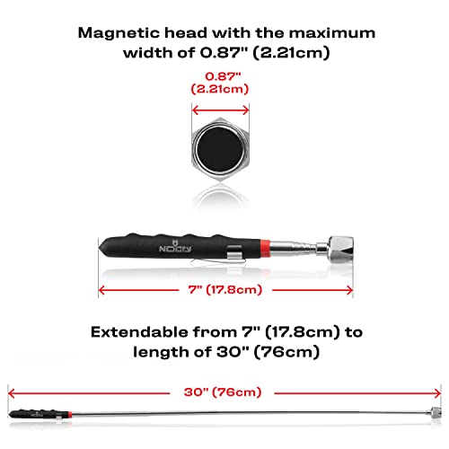 NoCry Telescoping Magnetic Pickup Tool with an Extra Strong 25lb Pull Force — Stainless Steel Magnet Stick Extendable up to 30in; Non-Slip Rubber Handle; Rust Proof and Corrosion Resistant
