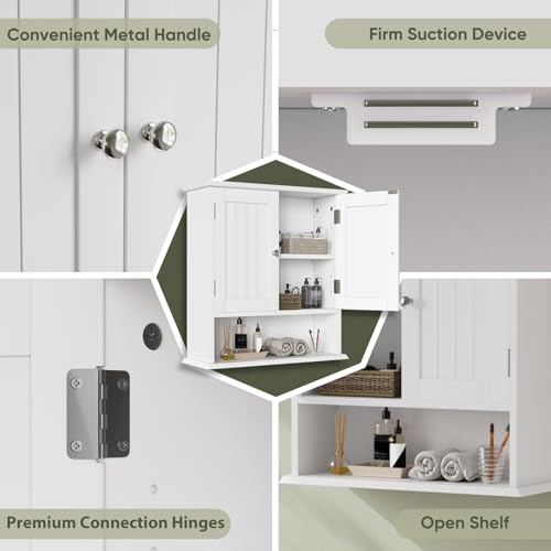Smuxee White Bathroom Cabinet Wall Mounted, Small Bathroom Medicine Cabinet with 2 Door Adjustable Shelves, Bathroom Wall Cabinet Over Toilet for Laundry Room Kitchen