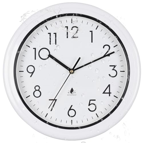 13 Inch Sealed Waterproof Outdoor Clocks, Weatherproof Wall Clock | Silent Non-Ticking Battery Operated Clock for Pool, Patio, Garden, Porch