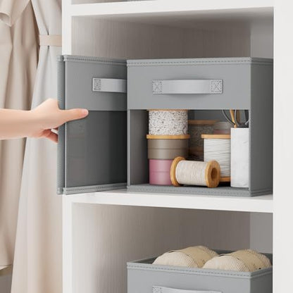 DIMJ Storage Cubes, 11x 11 inch Cube Storage Bin, 6 Pack Closet organizers and storage Bins with Window, Collapsible Baskets with Handle for Shelves, Clothes, Toys, Books (Grey)
