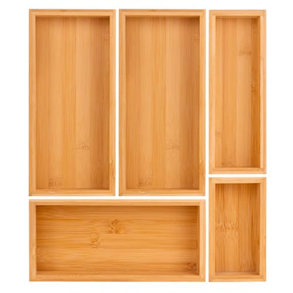 bamboo drawer organizer Set,expandable drawer dividers,wooden storage organizers,drawer organizers for kitchen, bathroom,flatware,Tea Bag Organizer (1 X 5PCS Natural)