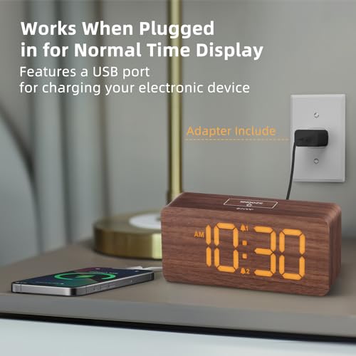 uscce Wooden Digital Alarm Clocks for Bedrooms with 0-100% Dimmable Display | Desk Clock with Large Numbers for Living Room - Loud Dual Alarm for Heavy Sleepers with Volume Control - Wood Decor & Gifts