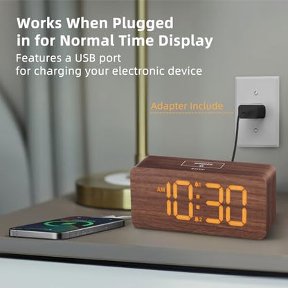uscce Wooden Digital Alarm Clocks for Bedrooms with 0-100% Dimmable Display | Desk Clock with Large Numbers for Living Room - Loud Dual Alarm for Heavy Sleepers with Volume Control - Wood Decor & Gifts
