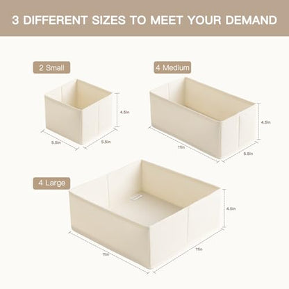 Drawer Organizer Clothes, 10 Pack Dresser Organizer for Baby Clothes, Underwear, Sock- Foldable Closet Organization and Storage Dividers Bins for Nursery, Bedroom (Beige)