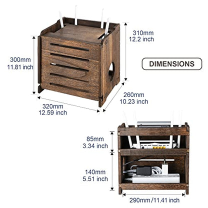 Wooden Wireless WiFi Router Storage Box Modem Router Cover Wood Shelf Power Strip and Cable Management Hider Rack Office Desktop Organizer Shelves Rural Need Assembly