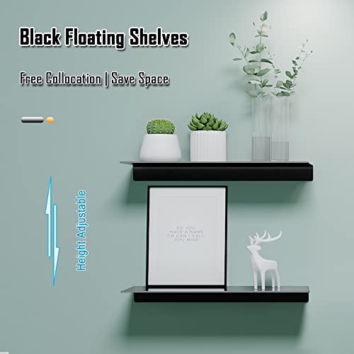 Adhesive Shelves for Wall, Metal Floating Shelf 2 Pack, 15.7x4.9IN | Rustproof Aluminium Shower Caddy, No Drilling, Matte Black Finish, For Living Room, Bedroom, Bathroom, Display Ledge
