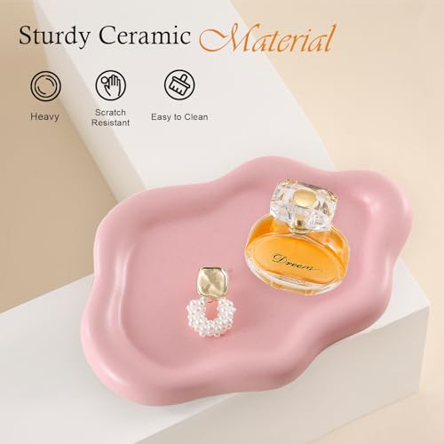 Ceramic Cloud Jewelry Tray Trinket Dish Key Bowl Nightstand Decor | Decorative Small Desk Tray Jewelry Plate Key Holder Bowl Cute Bedroom Room Decor Aesthetic, Gift for Women, Pink Medium
