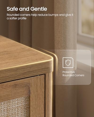 VASAGLE ELLAN Collection - Boho Shoe Storage Cabinet for Entryway Slim, Entry Shoe Cabinet with Rattan-Look Flip Drawers, Rounded Corners, Narrow for Entrance, Natural Brown UHSC601KC01