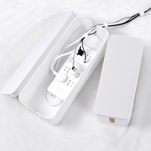 Cable Management Box, 2 Pack Large & Medium Cable Organizer Box with 17 PCS Cable Management Set, Cord Organizer Box to Hide Surge Protector on Desk or Floor (White)