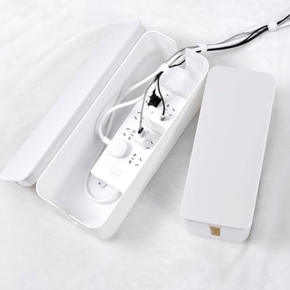 Cable Management Box, 2 Pack Large & Medium Cable Organizer Box with 17 PCS Cable Management Set, Cord Organizer Box to Hide Surge Protector on Desk or Floor (White)