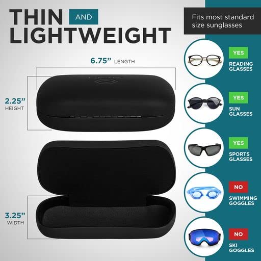 SunGlasses Case - Vegan Leather Sunglass Holder with Mesh Foam to Cradle Sunglasses Securely - Hard Eyeglass Case with Metal Construction - Designed by Optical Professionals