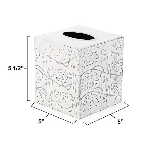 Country Chic Modern Farmhouse Tissue Box Holder, Decorative Metal Tissue Cover, Rustic Square White Style