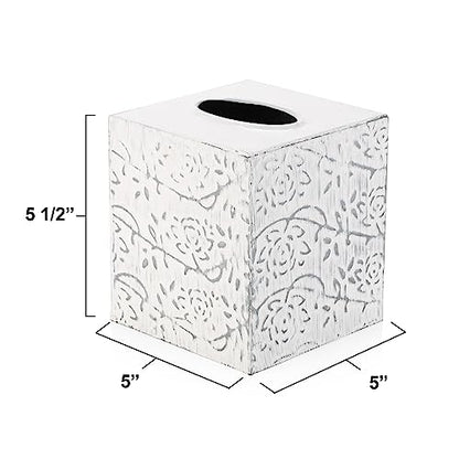 Country Chic Modern Farmhouse Tissue Box Holder, Decorative Metal Tissue Cover, Rustic Square White Style