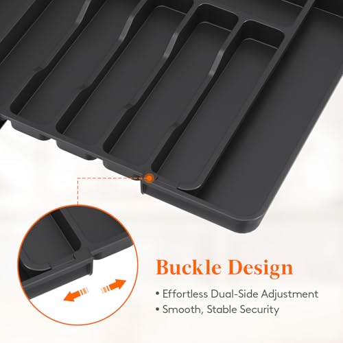 Expandable Silverware Drawer Organizer for Kitchen... (Black | Plastic)