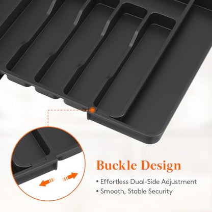 Expandable Silverware Drawer Organizer for Kitchen... (Black | Plastic)