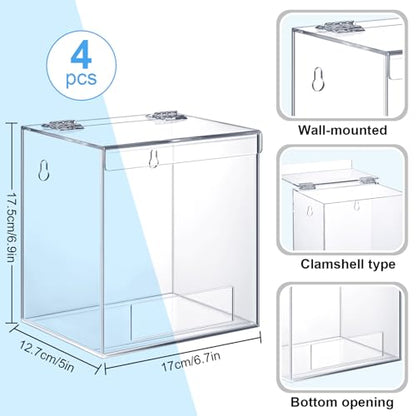 4 Pcs Acrylic Dispenser Wall Mount 6.9 x 6.7 x 5 Inch Beard Net Hair Net Holder Clear Acrylic Holder for Shoe Cover Glove