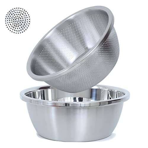 Paoli 304 Stainless Steel Fine Mesh Colander Set, 2QT Large Capacity Strainer with Mixing Bowl — Rinse Fruits, Veggies, Rice & Drain Pasta, Dishwasher Safe (2-Piece)
