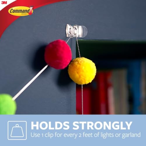 Command Decorating Clips, 40 Clips and 48 Strips, Damage-Free Hanging Light Clips with Adhesive Strips, No Tools Small Wall Clip for Hanging Lights and Cables (Pack of 3)