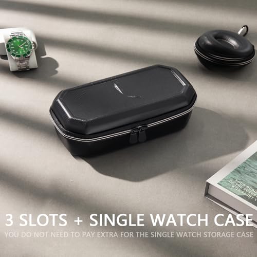Watch Travel Case, Storage Watch Box for Men (3 Slots +Single) | 3 Slots Watch Cases, Single Watch Case, EVA Hard Shell, Zippered Organizer, Suitable for Wristwatches and Smart Watches