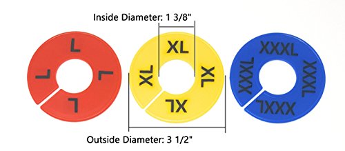 Clothing Rack Size Dividers for Retail Shops, XXS-XXXL, 40 Pieces, 8 Colors | Round Plastic Size Rings, Tags, Hangers, or Separators for Shirt, Closet, and Garment Racks, Small Medium Large