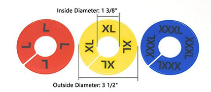 Clothing Rack Size Dividers for Retail Shops, XXS-XXXL, 40 Pieces, 8 Colors | Round Plastic Size Rings, Tags, Hangers, or Separators for Shirt, Closet, and Garment Racks, Small Medium Large