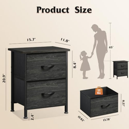WLIVE Night Stand, Small Dresser with 2 Drawers & Wooden Top, Nightstand with Fabric Bins, Bedside Table End Table for Bedroom, Closet, Entryway, College Dorm, Charcoal Black | Nightstand with Fabric Bins, Bedside Table End Table for Bedroom, Kids Room