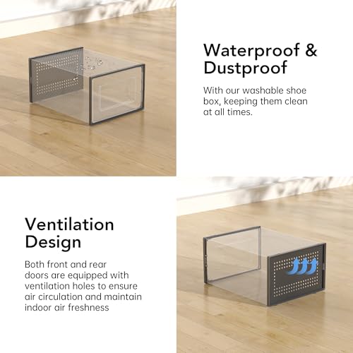 Foluck X-Large 15 Pack Shoe Storage Organizer Box Clear Plastic Stackable | Interlocking Design, Sturdy Dustproof Breathable, Fits Men's Size 10 Women's Size 11, for Closet Entryway Under Bed