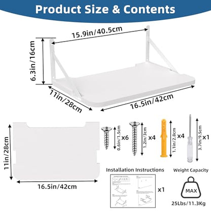 Projector Shelf for Wall Mount, 16.5" × 11", Holds Up to 25lbs, White | Solid Wood, Long-Lasting, Floating Shelf for Router, TV Cable Box, Game Console, DVD Player, Modem
