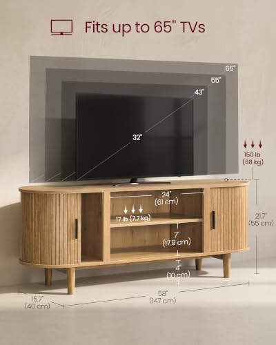 VASAGLE TV Stand for 65-Inch TVs, Mid Century Entertainment Center with Storage, Fluted Sliding Doors, Media Console Table for Living Room, Bedroom, Sand Brown ULTV633K201