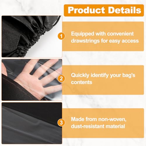 12 PCS Dustproof Drawstring Bags,Breathable Non-Woven Fabric Drawstring Dust Covers,Storage Bags Dust Bag for Handbags Shoes Purses,Black | Breathable Non-Woven Fabric Drawstring Dust Covers for Handbags Shoes Purses