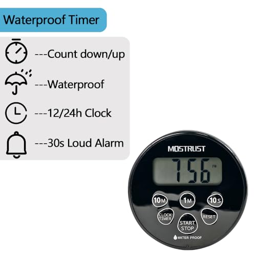 Digital Waterproof Shower Clock Timer | Bathroom Countdown Cooking Kitchen Timer with Alarm Magnetic-Back Stand, Ideal for Shower Bathroom