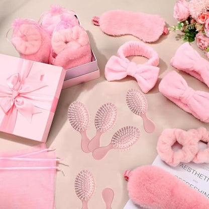 30 Pieces Spa Party Supplies Include Eye Mask Spa Headband with Coquette Bow Plush Sleep Velvet Scrunchies Organza Bags Hair Comb for Sleepover Slumber Party Favor Return Gift