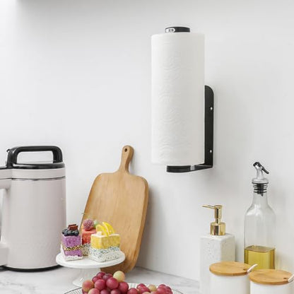 Under Cabinet Paper Towel Holder, One-Hand Tear, Wall Mount, Black | Quick Release Knob For Easy Roll Loading. Stainless Steel Holder For Kitchen Organization With Adhesive Or Screw Installation