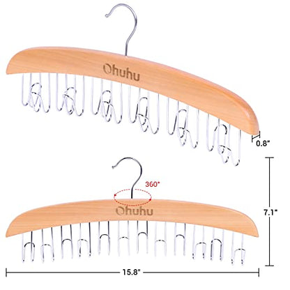 Belt Hanger Organizer for Closet: Ohuhu 12 Hooks Max 36 Belts Tie Rack Wooden Belt Holder for Storage 360 Degree Rotating Space Saver Organizer for Men Women Belt Tie Scarf Accessories-Burlywood