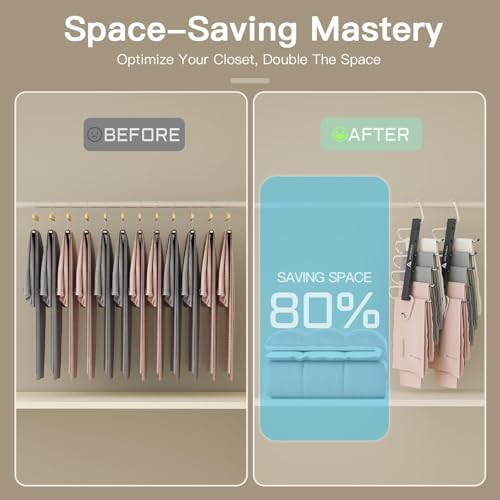 6 Pack Pants Hangers Space Saving,Closet Hanger Space Saver,Black | Stainless Steel, 5 Multi Tiers Compact Hanging Jeans Organizer,Vertical Pant Rack for Jean Leggings Trousers,Scarf