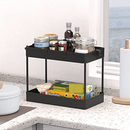 3 Tier Rolling Cart with Wheels, Storage Craft Art Trolley Organizer Serving, 3 Hanging Baskets Easy Assembly, for Office, Bathroom，Living Room, Kitchen, Black