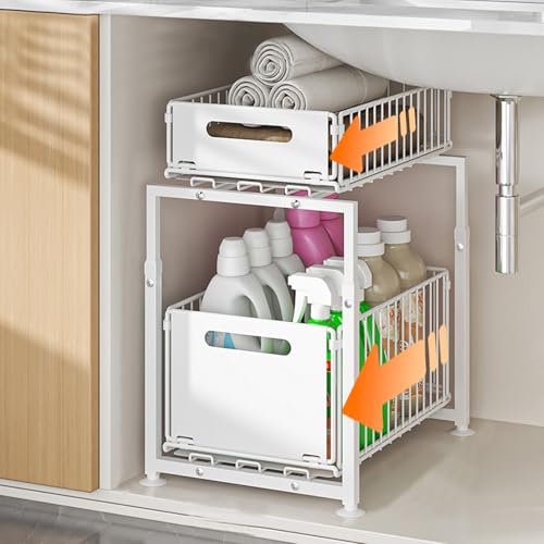 Under Sink Organizer, 2-Tier Multi-Use Kitchen and... (Style A White | Metal)