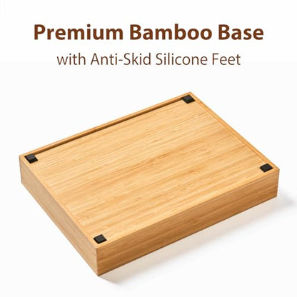 Bamboo Desk Drawer Organizer, Wood Junk Organizer Tray with Adjustable Dividers, Anti-Skip Storage Organization in Office Bathroom Drawer for Vanity, Makeup, 12" x 9"