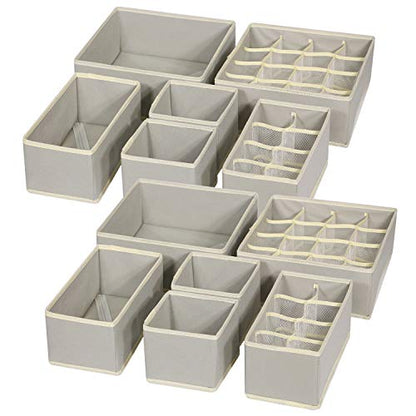 TENABORT 12 Pack Foldable Drawer Organizer Dividers Cloth Storage Box Closet Dresser Organizer Cube Fabric Containers Basket Bins for Underwear Bras Socks Panties Lingeries Nursery Baby Clothes Gray