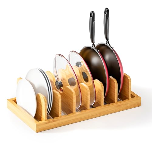 Bamboo Pot Lid Organizer Pot Lid Holder, Pot and P... (Natural | Bamboo)