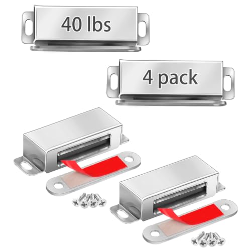 Strong Cabinet Magnets for Closure 40 lbs 4 Pack -... (Silver | Stainless Steel)