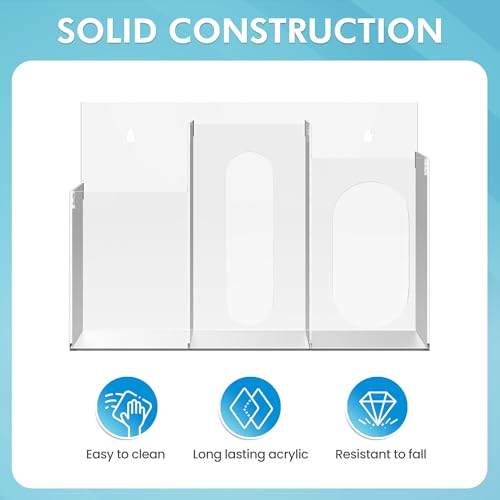 WAHFAY Acrylic Hygiene Dispenser Sanitation Station with Three Compartment, Gloves Masks Hairnets Box Holder, Wall Mount or Tabletop Clear Storage Containers