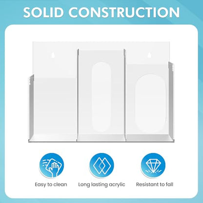 WAHFAY Acrylic Hygiene Dispenser Sanitation Station with Three Compartment, Gloves Masks Hairnets Box Holder, Wall Mount or Tabletop Clear Storage Containers