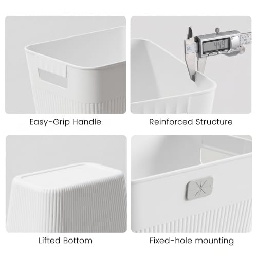 JOYMOOP Slim Trash Can 3-Pack, 2.2 Gallon Plastic Wastebasket for Bathroom, Bedroom, Office, Kitchen with 4 Rolls Bags, White