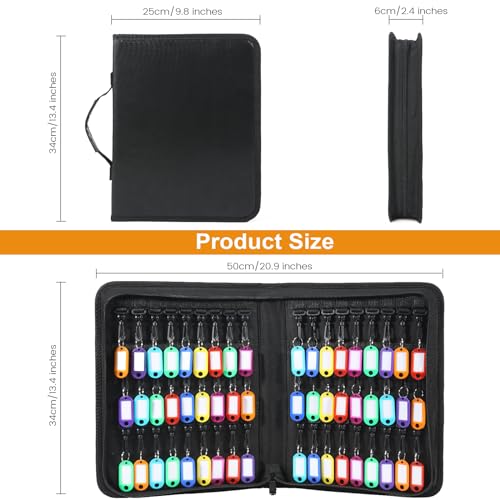 Zippered Key Case, Portable Key Organizer with Handle, Waterproof & Fireproof Key Binder with 54 Hooks and Tags, Key Box Organizer for Estate Sales, Hotel Executives, Landlord, Car Rental