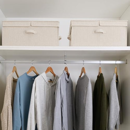 StorageWorks Extra Large Storage Bins with Lids, 55L Decorative Organizer with Divider Board, Fabric Boxes with Handles, Khaki and Beige Stripes, 2-Pack