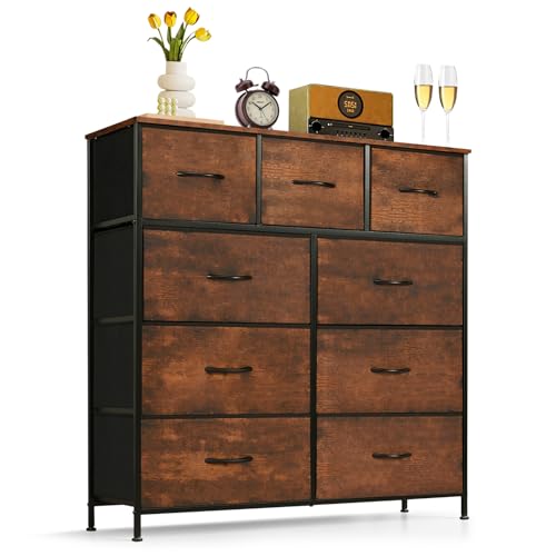 9-Drawer Dresser for Bedroom, Anti-Tip Tall Storag... (Brown)